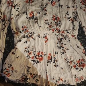 Kendall & Kylie White Romper with Orange Floral and Navy Accents